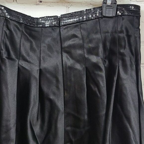 Carmen Marco Valvo Silk Black Sequined Full Midi Pleated Luxe Skirt Designer Vtg - Picture 8 of 12